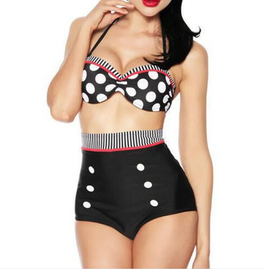 Black High Blau Qualität Details zu Vintage Retro Pin up Rockabilly Tupfen hoch taillierte 2 Artbikini Bademode Badeanzug