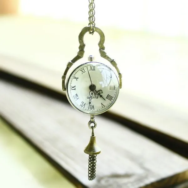 Hela marknadsföring Retro Vintage Bronze Quartz Ball Glass Pocket Watch Halsbandkedja Steampunk juni 1230N