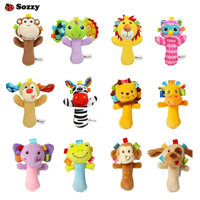 12 Styles Sozzy Lovely Plush Stuffed Animal Baby Rattle Squeaky Sticks