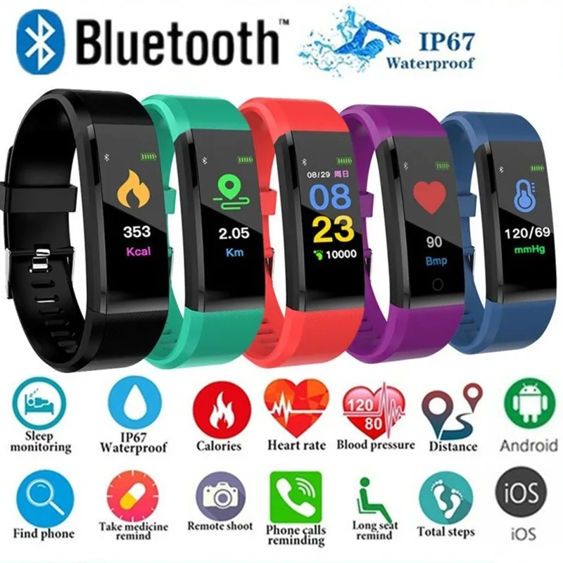 New ID115 Além disso inteligente Pulseira Pulseira de Fitness Heart Rate Rastreador Step Counter Activity Monitor Banda Waterproof pulseira para IOS Android