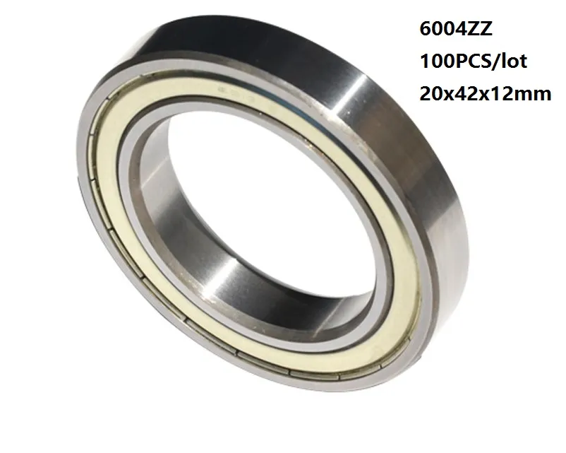 100pcs/lot 6004ZZ bearing 6004Z 6004 Z ZZ 20*42*12mm shielded Deep Groove Ball bearing shaft 20x42x12mm