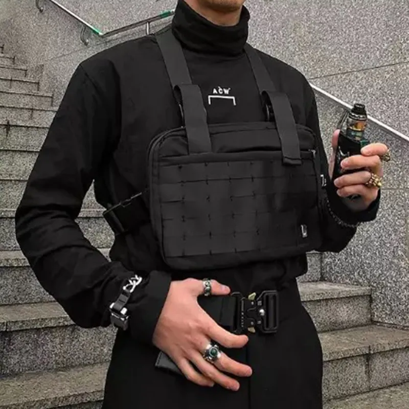 Alyx Black Chest Rig Bag för män Hip Hop Streetwear Waist Bag Tactical Chest Bags Fanny Pack Waist Packs Running Phone Bags