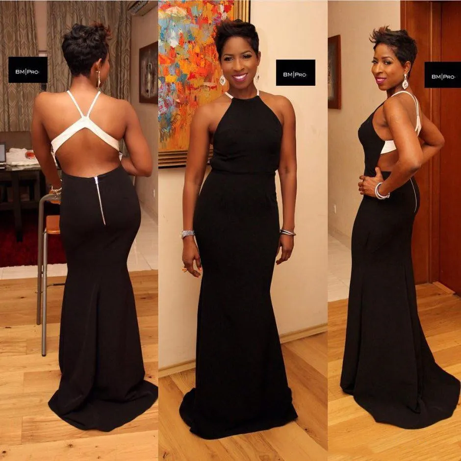 Black halter neck prom dress sale