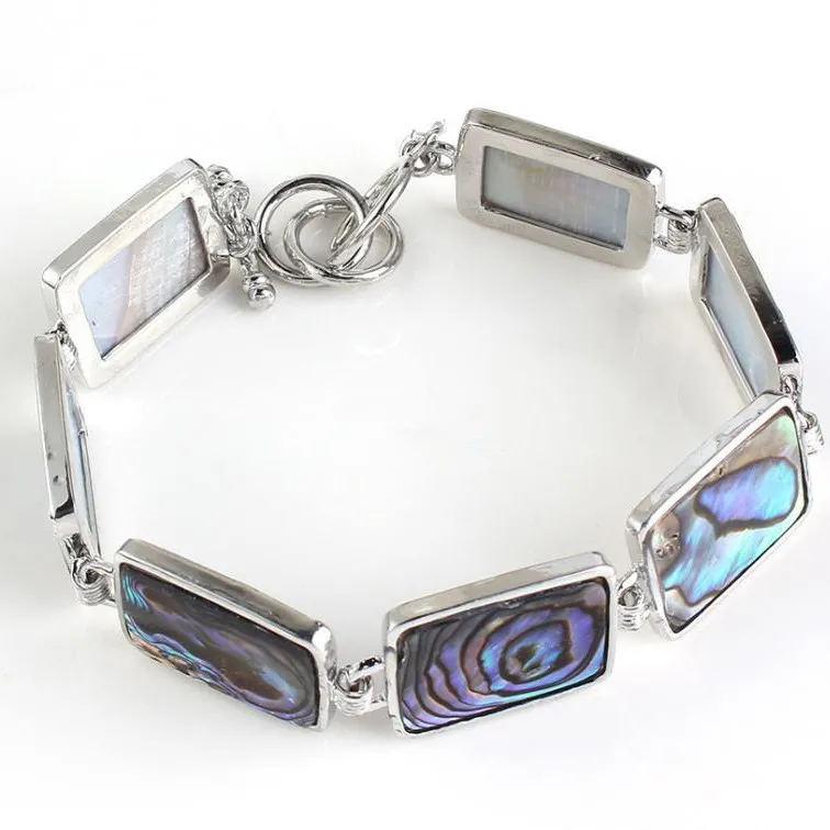 Pendentif Rectangle En Argent 925 Avec Coquille D'ormeau Paua Naturelle - Vert/pourpre