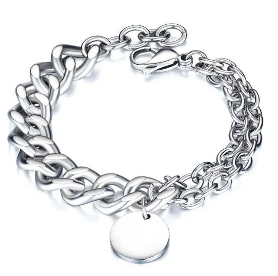 pour hommes cadeaux bijoux meilleur vendeur en acier inoxydable argent fait à la main gourmette chaîne bracelet rond étiquette bracelet à breloques 8.66''