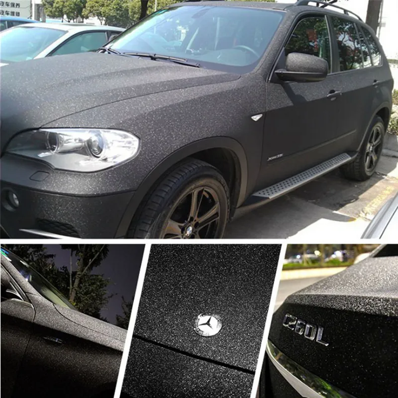 Car Styling Black Sandy Glitter Vinyl Car Wrap Sparkle Film Con Air Moto Sticker Decal Size 1 52x30m Roll208R