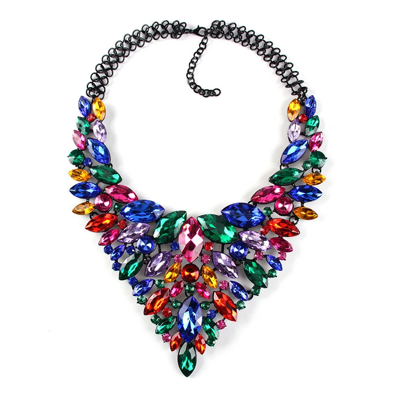 Colorful Gems Big Maxi Necklaces For Women fashion New Luxury Bridal Statement Jewelry Collar Choker Necklaces & Pendants CE3954