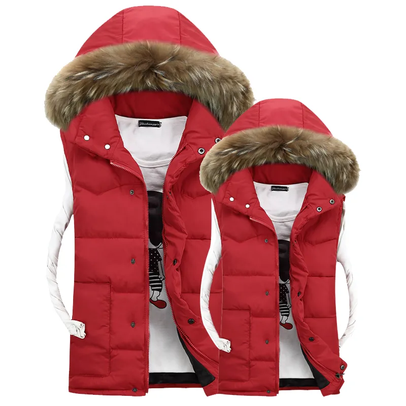 Winter Camouflage Vests for Men Women Hooded Fur Cotton Padded Waistcoats