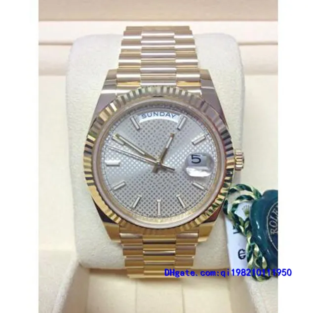 Original Box Certifikat Mens Classic Big Day Datum 228238 40mm Gul Guld Silver Diagonal Motiv Index Automatisk rörelseur