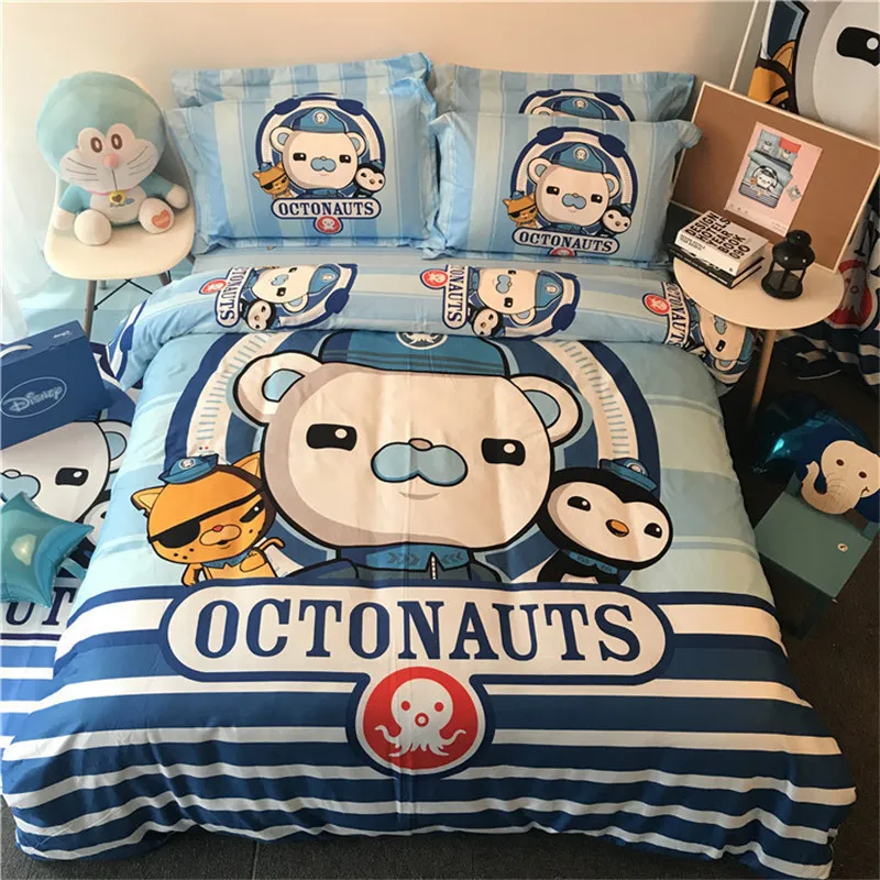 مل 3pcs / 4PCS القطن أنيمي Octonauts kwazii البيزو مجموعات الفراش مع ورقة pilloccase + سرير + غطاء لحاف لغرفة طفل عنبر السرير مجموعة T200414