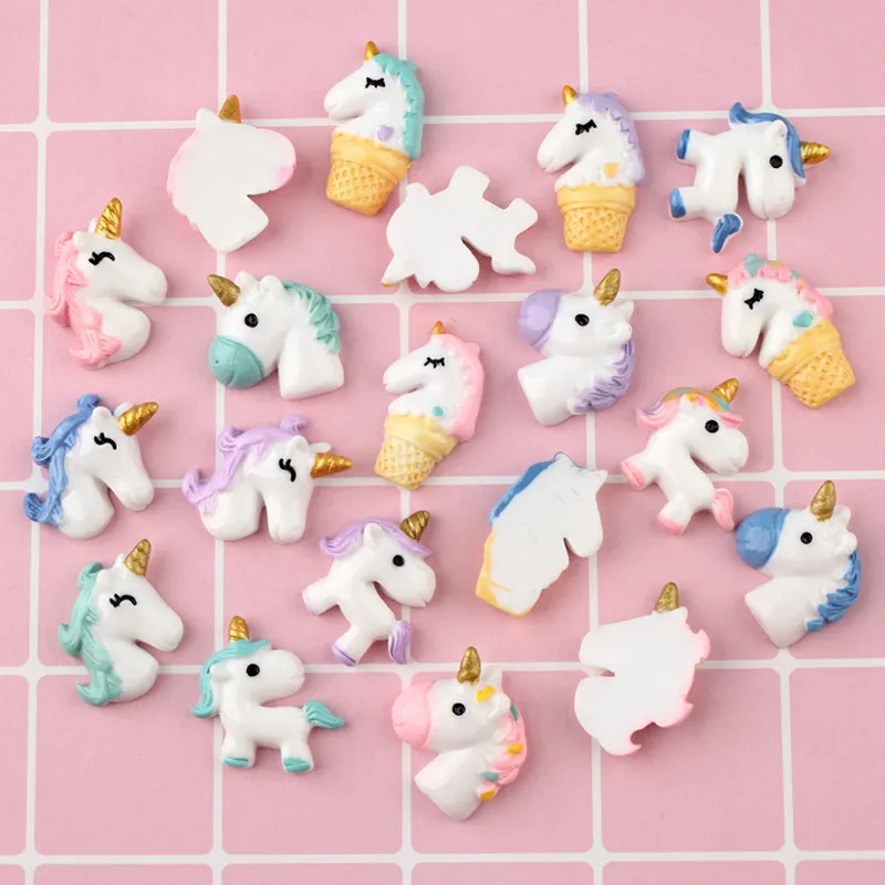 2019 new Multistyle Cute Cartton Resin Unicorn Charms Diy Hair Accessories DIY Cell Phone Sticker Jewelry Accessories Wholesale