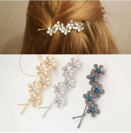 Nueva flor de diamantes de imitación, accesorios para el cabello para mujer, pinza de pelo Floral de ciruela, horquillas para el pelo para niñas, tocado de boda dulce, pasador de oro plateado GB551