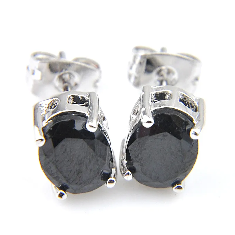 LuckyShine 4-Prong Oval Obsidian Gems Stud 925 Sterling Silver Plaqué Black Zircon Pour Femmes Hommes Boucles D'oreilles Cadeau De Vacances Shippin Gratuit