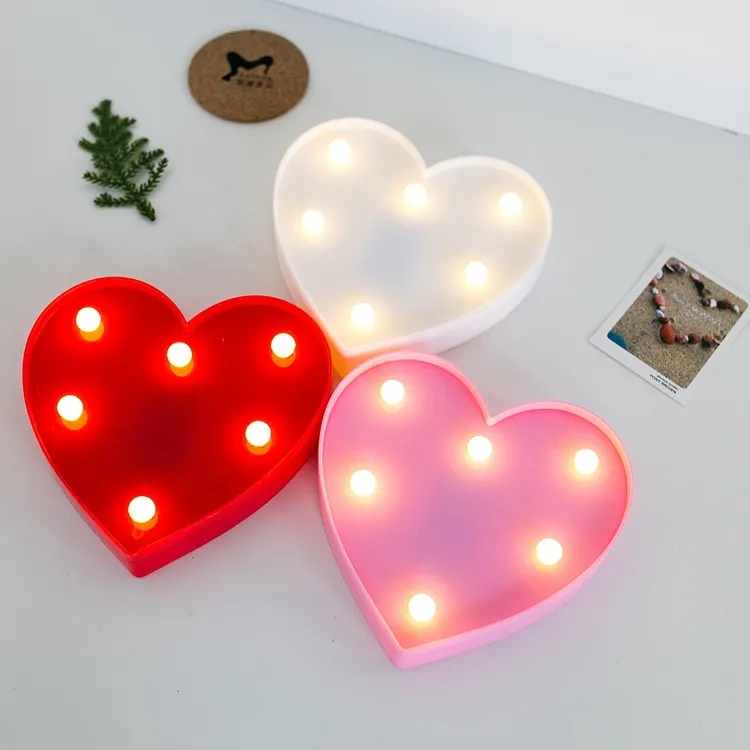 Creative Heart Night Lights Girls Room Plastic LED Table Lights