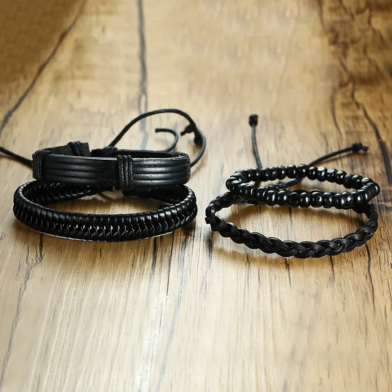 ロットヴィンテージブラックレザーの友情ブレスレット男性用のbangleブラクレットブラスレットマンPulseira Masculina Jewelry7007476