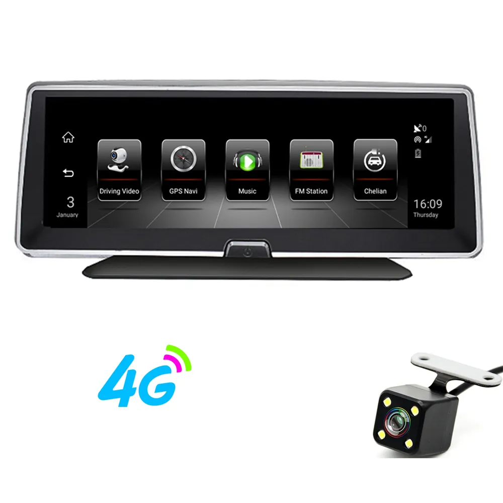 4G 8 tums bil DVR GPS-navigering Touch Screen 16GB Android 5.1 Wifi Navigator 1080p Dash Bakifrån Kamera, Parkeringskärm