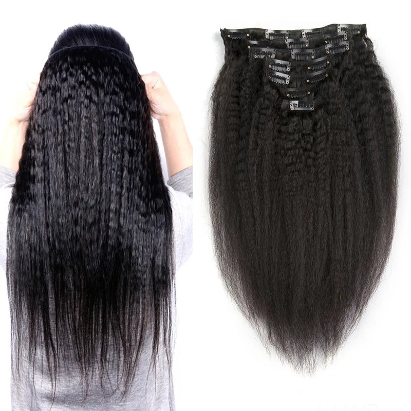 Clip droit brésilien crépus dans les extensions de cheveux humains cheveux vierges 120g pince Yaki grossière Ins Extensions de cheveux humains Remy fabriquées à la Machine