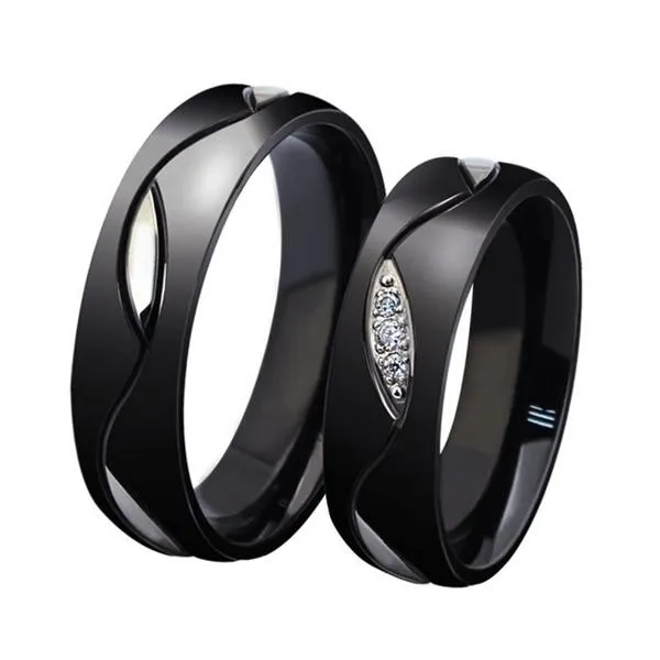 Fashion Design Purity Rings Elegant Titanium Steel Crystal Black Couple Ring Valentine s Day Gift for Women Men