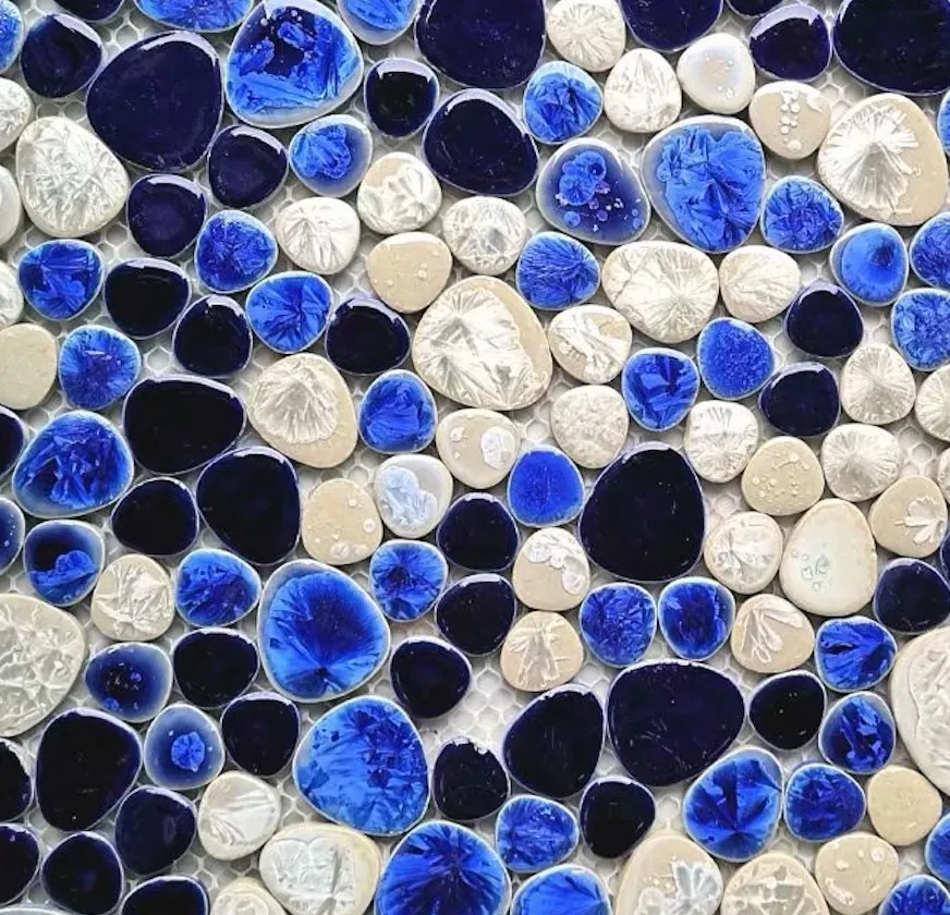 Navy blue white pebble porcelain mosaic kitchen backsplash tile PPMTS09 ceramic bathroom wall tiles2074