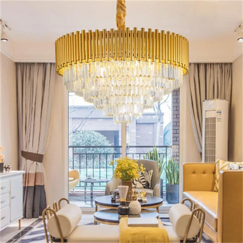 Modern led crystal chandelier for living room bedroom kitchen chandeliers luxury gold round chain light fixtures Pendant lights lamps