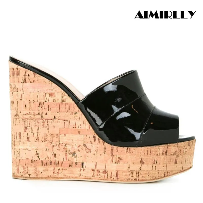 Aimirlly Women Shoes Cork Wedge Sky High Platform Slide Sandals High Heel Mules Sommar Slitage Slip på svart silver