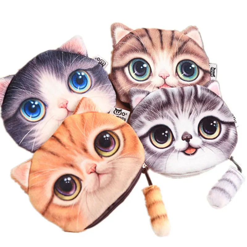 Designer-Cute Cat Coin Purses for Girls Cartoon Velvet Plånbok Kvinnor Make Up Bag Coin Poch Holder för barn Zipper Kosmetisk väska Partihandel