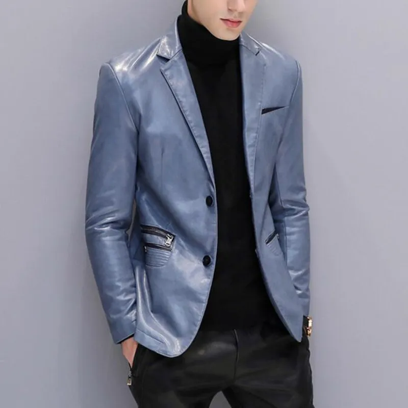 Giacca in pelle da uomo in pelliccia sintetica da uomo Blazer da abito nero blu Giacche e cappotti da uomo Inverno Casual formale Primavera Autunno Abbigliamento maschile di marca