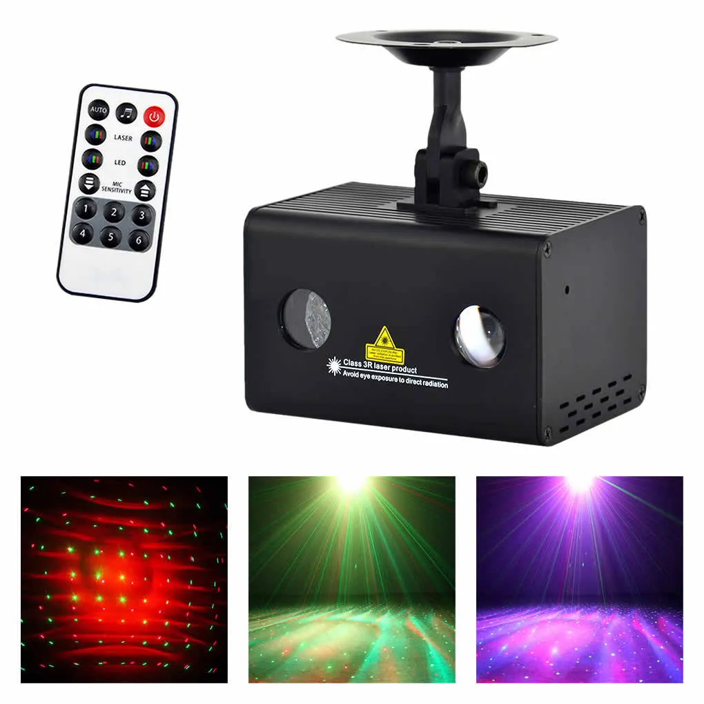AUCD Mini Remote Red Green RG Laser Stage Lighting RGB LED Galaxy Meteor Sound Auto Mode Show Disco Party DJ Light LL-100RG