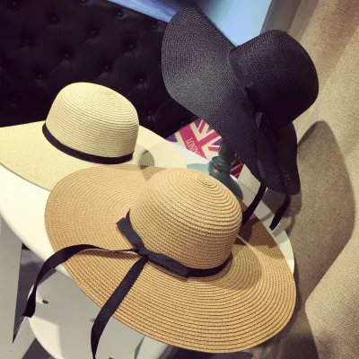 Grands chapeaux souples, chapeau de paille pliable, Boho, chapeaux à Large bord, chapeau de plage d'été pour dames, casquettes de protection solaire pour femmes YD0102