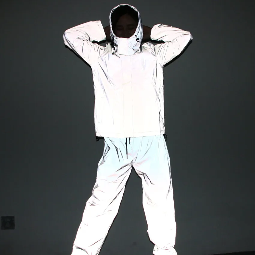 Dropshipper hip hop pantalones reflectantes hombres joggers de chándal para hombre streetwear luz de