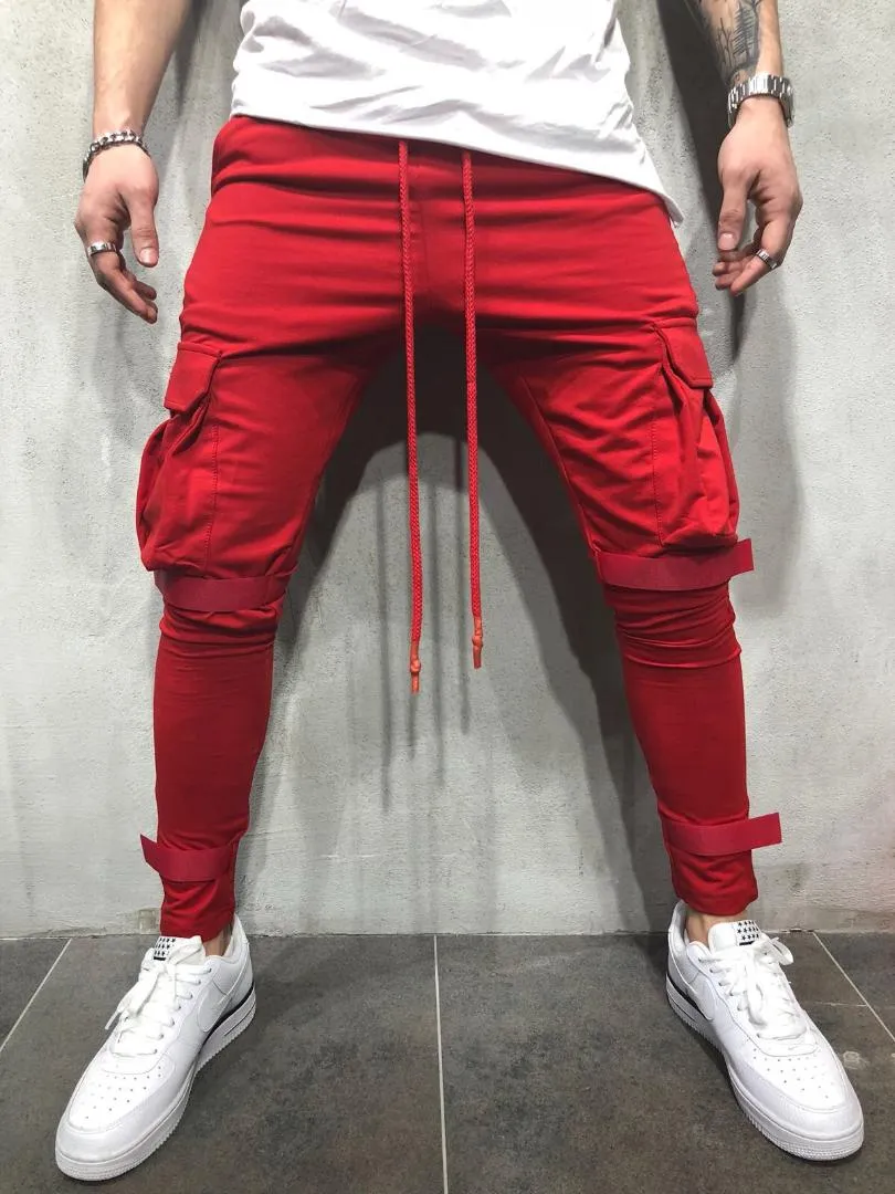 LASPERAL Men Skinny Pants Casual Drawstring Streetwear Hip Hop Bodybuilding Trousers Fashion Pocket Patchwork Joggers Sweatpants