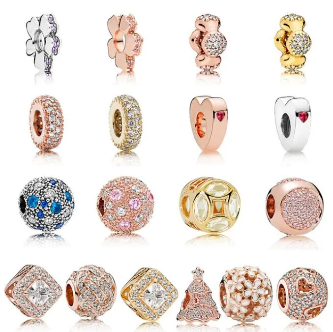 26 estilos DIY grânulos 50 pçs/lote ouro rosa rosa europeu charme misto talão ajuste pandora encantos pulseira para mulheres jóias DIY frete grátis