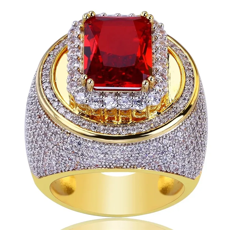 Grande anello rossagno rosso soffiato marino micro bling cubico zirconia lusso moda hiphop rock gioielli regalo Z3C175