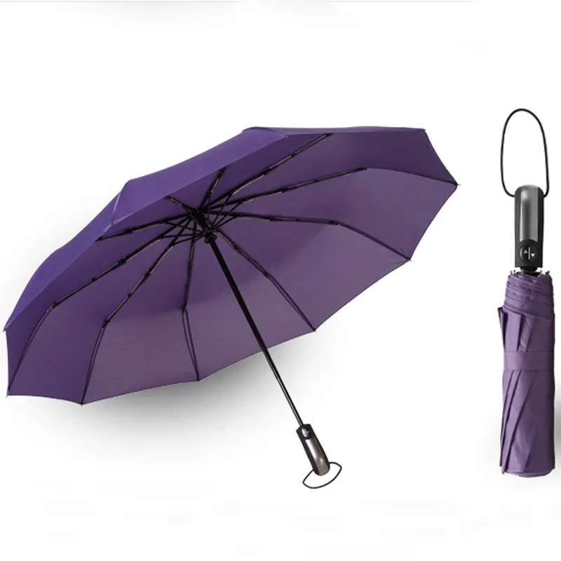 Oto Büyük Rüzgar Geçirmez Şemsiye Erkekler Çerçeve Rüzgar Geçirmez 10 K Parasol Rüzgar Dayanıklı Üç Katlanır Otomatik Şemsiye Yağmur Kadınlar