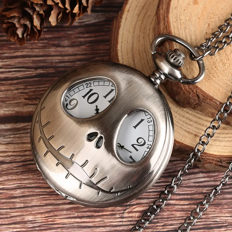 Tim Burton O Nightmare antes do Natal Pocket Bollow Pocket Retro Frog Big Eyes Jack Skellington Colar Pingente Skull Watch3331837370