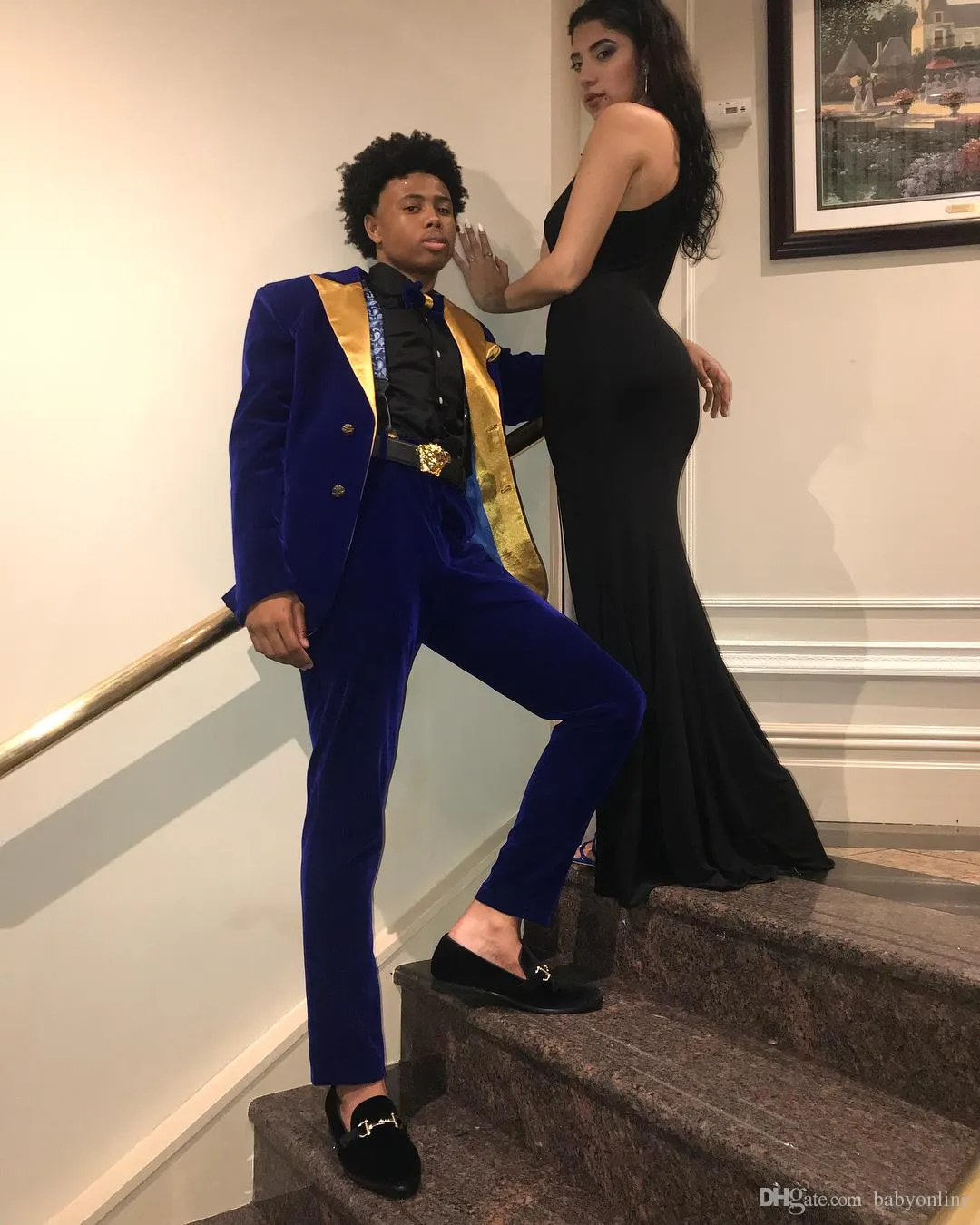 Royal blue and gold prom jacket on sale