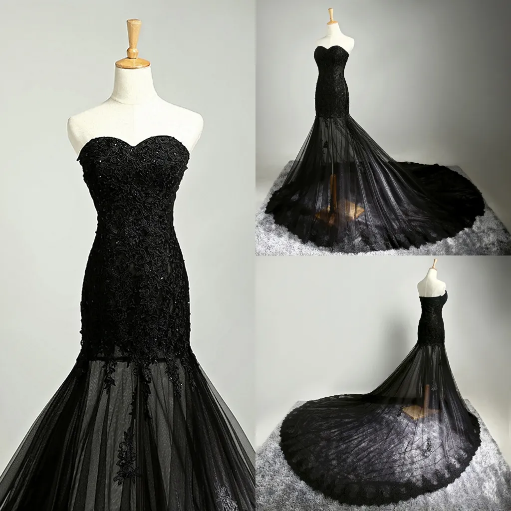 tule Black Lace Vestidos sereia sexy com Applique Beads Mermaid Prom Dress real Pictures On Sale Cheap