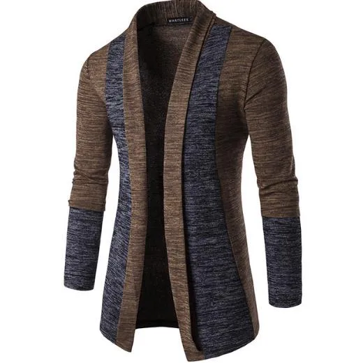 Hommes doux coton col châle Cardigan chandails Slim Fit décontracté épissure tricoté veste manteau M-XXL gris café