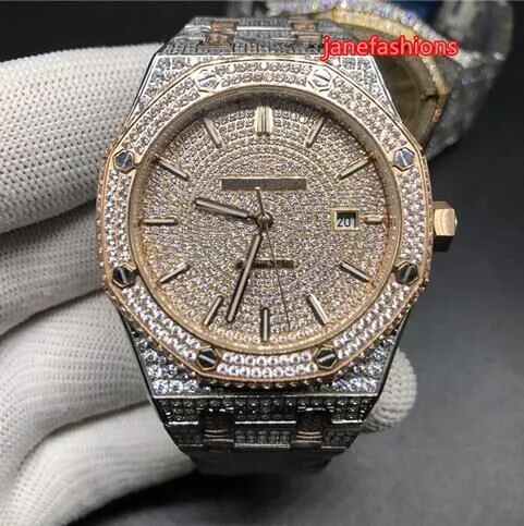 Relógios masculinos ouro rosa diamante dial topo moda quente diamante relógios diamante pulseira de aço inoxidável relógio boutique automático