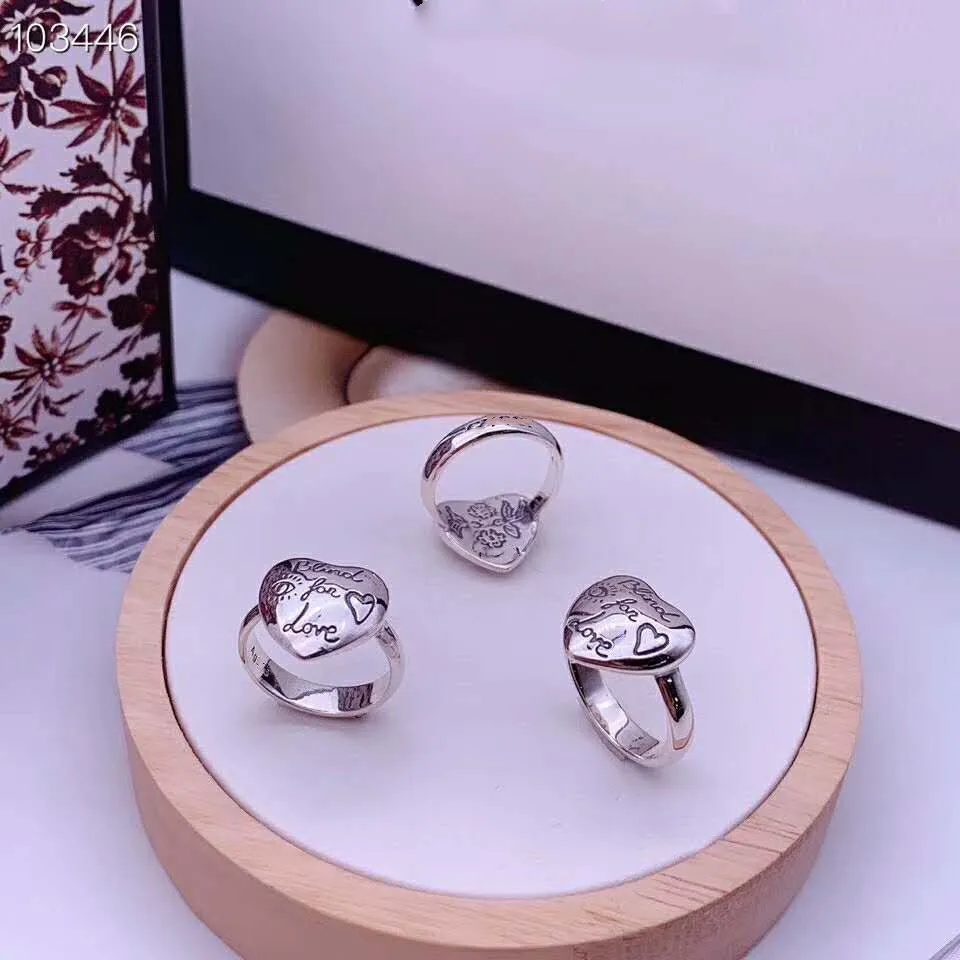 S925 Sterling Silber Ring Blinde für die Liebe furchtlos Blumen und Vögel herzförmigen Ring Retro-Trend Hip-Hop-Männer und Frauen Ring