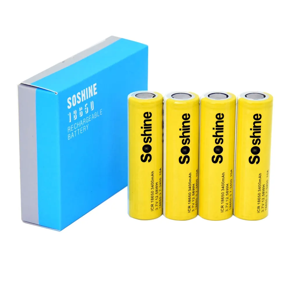 Soshine 18650 3.7V 3400MAH 3C Li-ion oplaadbare batterij met case (4 pack)