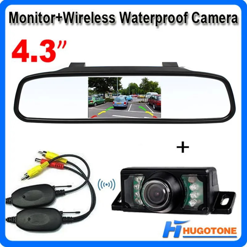 4 3 tum TFT -bilspegelmonitor Auto Parkering ASSITANCE BACKE SPEL MIRROR NIGHT Vision Wireless Waterproof Reversing Camera238C