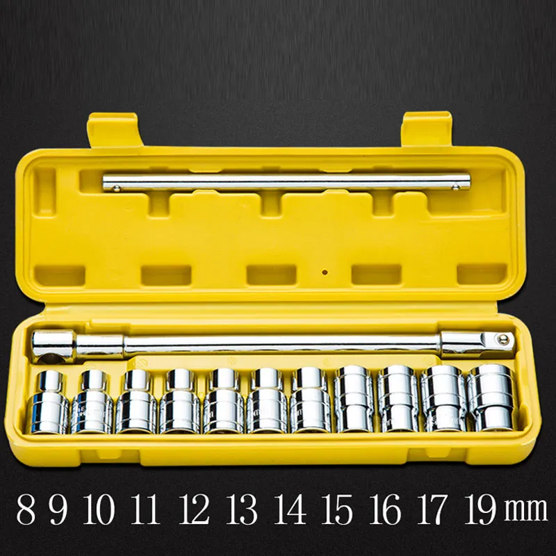 Freeshipping 13st / Set Verktyg Kombination Momentnyckel Cykelbil Reparationsverktyg Set Ratchet Socket Spanner Mechanics Tool Kits