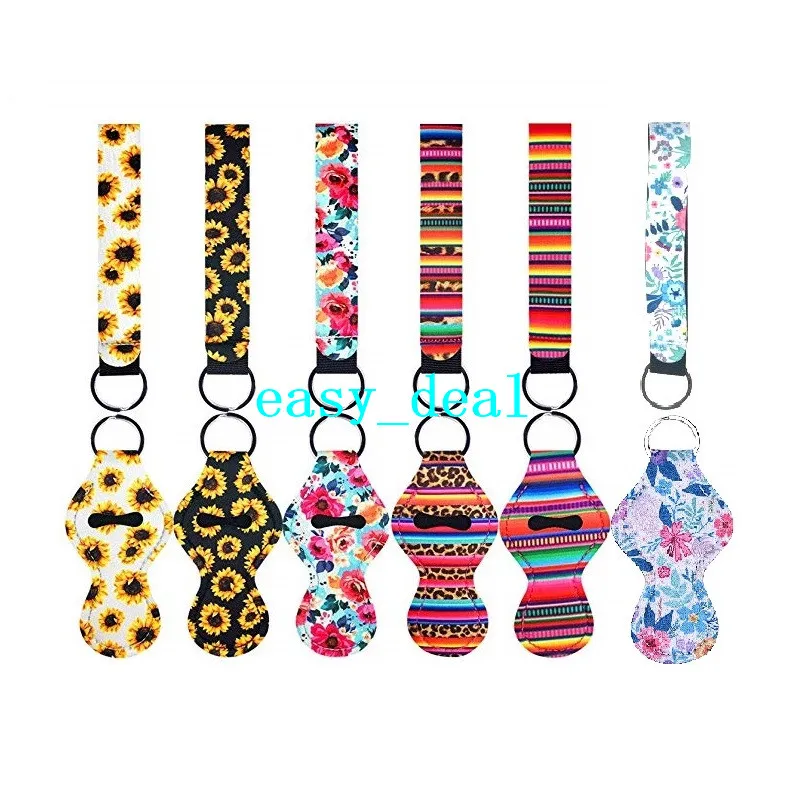 6 Stück Chapstick-Halter mit 6 Stück Schlüsselanhänger, Neopren-Lippenstift-Schutzhüllen, tragbare Balsamhalter mit Handgelenkschlaufe