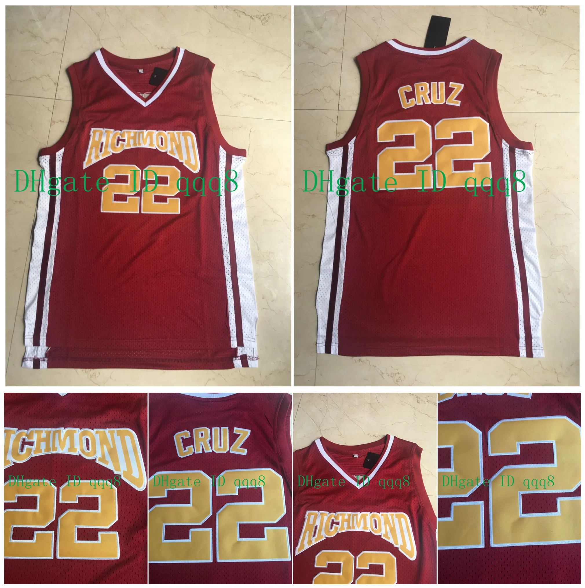 TOP QUALIDADE 22 TIMO Cruz Jersey Richmond High Carter Filme College Basquete College Red 100% TAMANHO STICHED S-XXXL