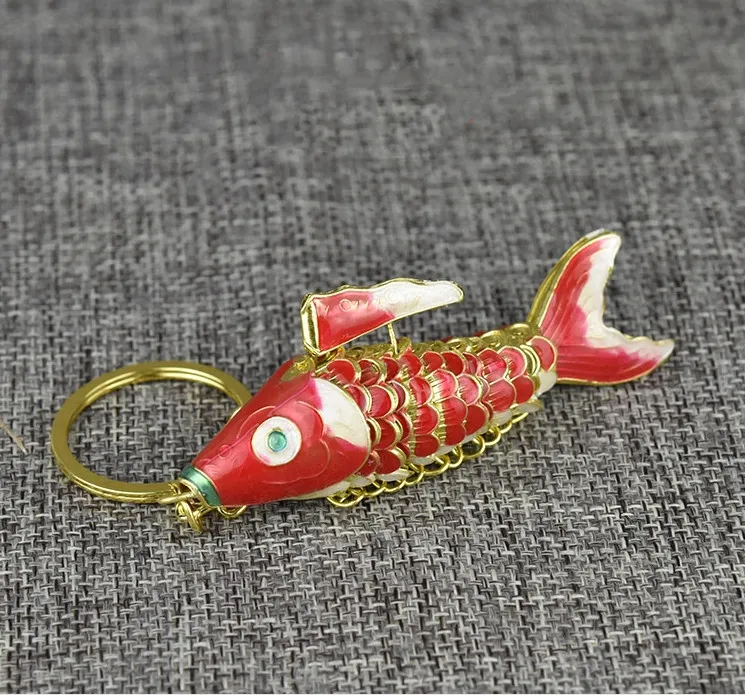 5.5cm 8.5cm 생생한 스윙 동물 Koi 물고기 키 체인 열쇠 고리 귀여운 에나멜 운 좋은 잉어 물고기 키 체인 여성을위한 크리스마스 선물 상자