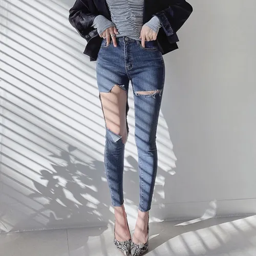 Sexy Street High Waist BuRipped Jeans For Women Skinny Push Up Jeans Ass  Hole Big Hips Jean Woman Pencil Denim Pant From Qiongqi, $104.7