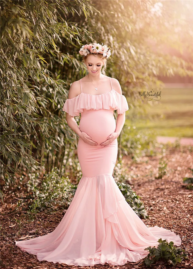 Ciążowe sukienki Sukienki syrena trąbka bez ramiączek fotografii macierzyńskiej rekwizyty