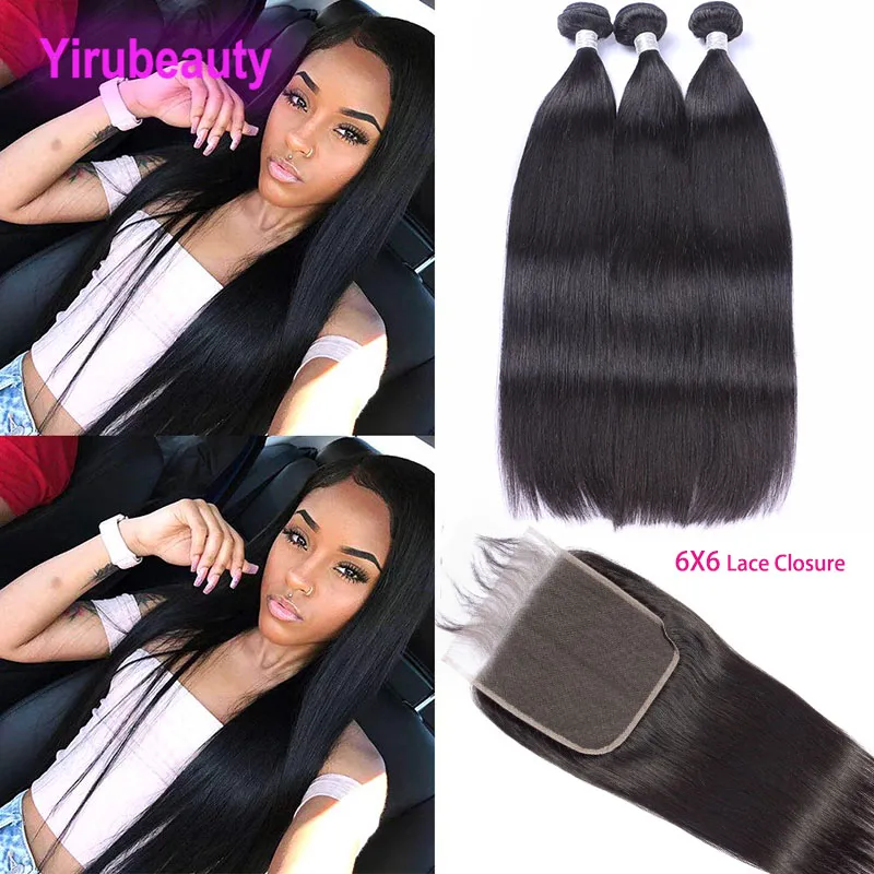 حزم الشعر المستقيم في بيرو مع إغلاق الشعر yirubeauty peruvian remy الشعر مع إغلاق نسج الشعر البشري مع إغلاق الدانتيل 6 × 6