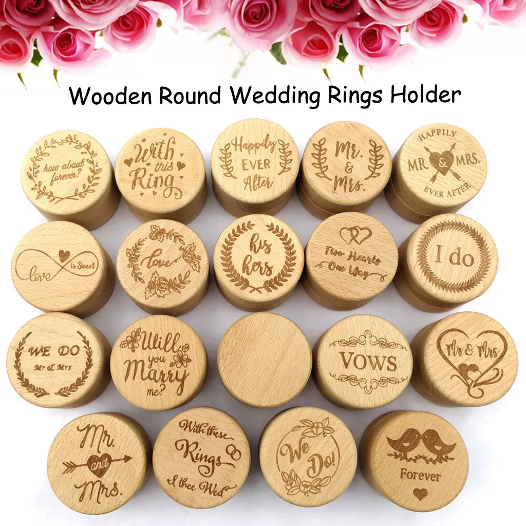 Houten Ronde Trouwringen Houder 2019 Gepersonaliseerde verlovingsringdrager Box Custom Gegraveerde Houten Boog Mr. Mevr.